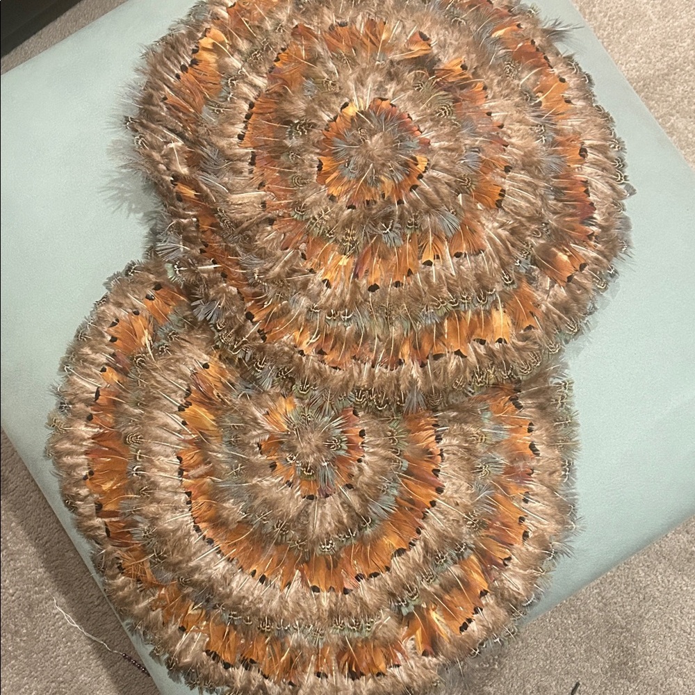 2 Hand-Crafted round placemat made from natural pheasant feathers 🪶